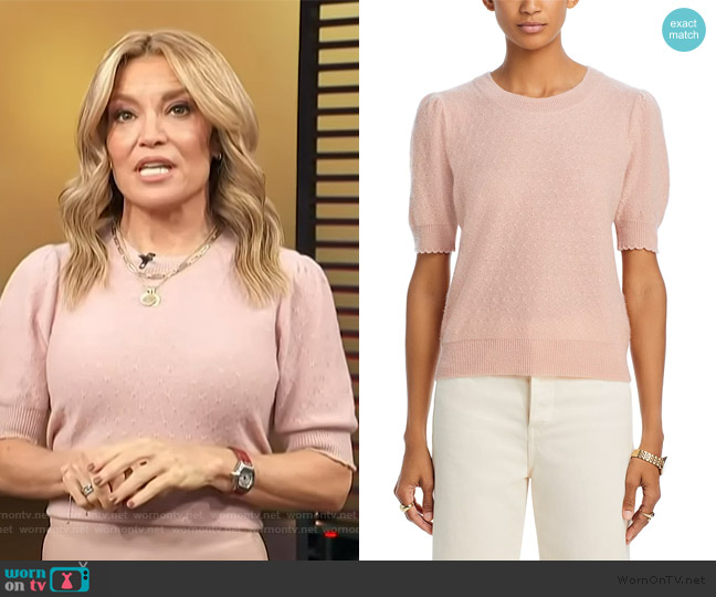 Frame Cashmere Pointelle Puff Sleeve Sweater worn by Kit Hoover on Access Hollywood