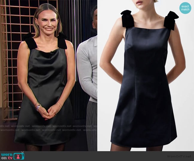 French Connection Carey Square Neck Shoulder Bow Mini Dress worn by Keltie Knight on E! News