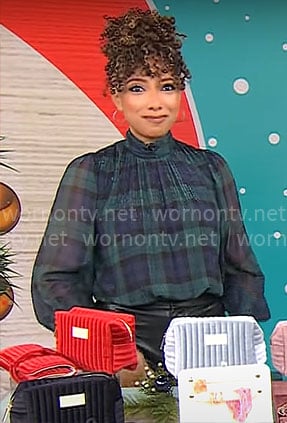 Gabrielle Kerr’s metallic plaid top on CBS Mornings