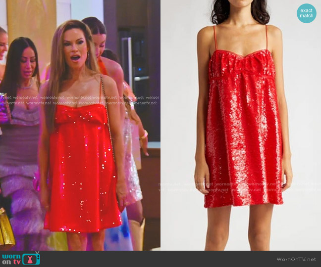 Ganni Ruched Sequined Tulle Mini Dress worn by Britani Bateman on The Real Housewives of Salt Lake City