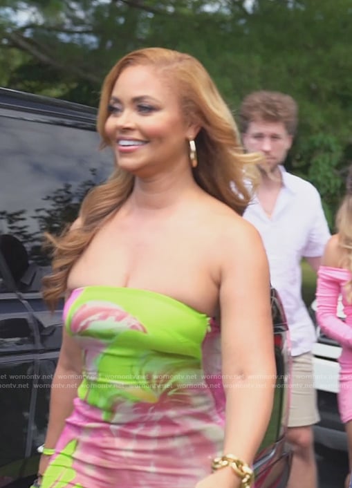 Gizelle’s green and pink floral maxi dress on The Real Housewives of Potomac