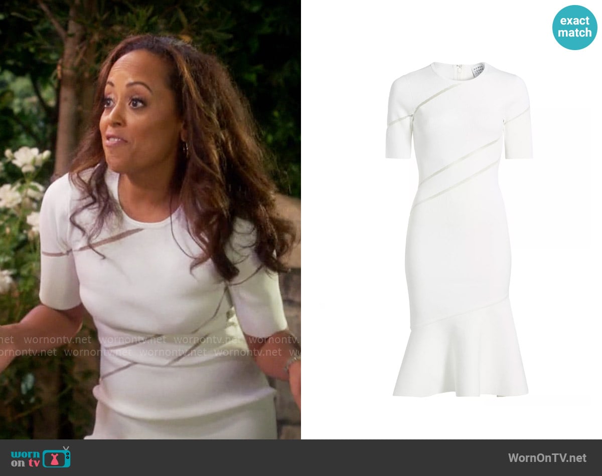 Herve Leger Beth Sheer Stripe Fluted Dress worn by Ivy Reed (Essence Atkins) on Poppas House