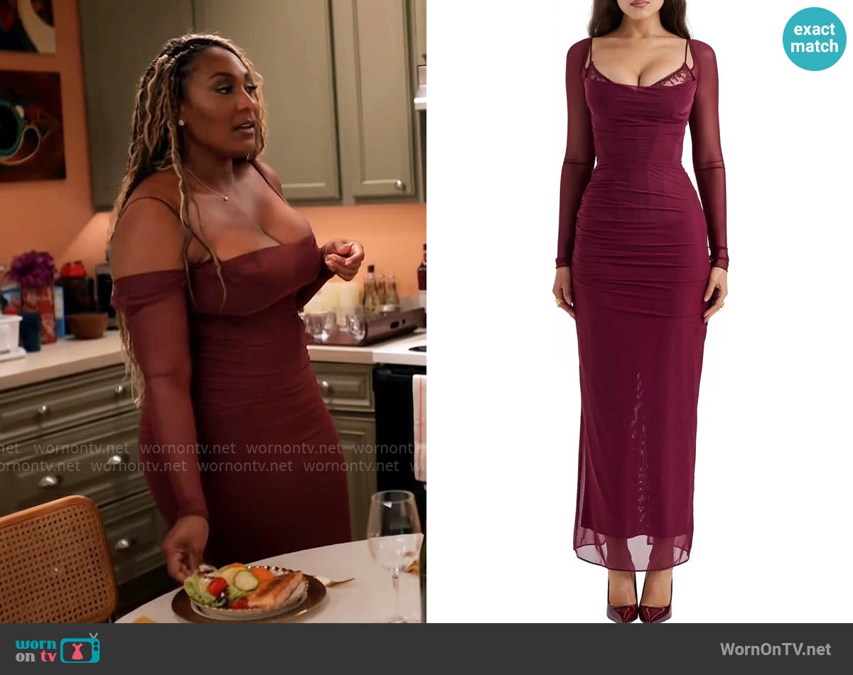 House of CB Katarina Dress in Windsor Wine worn by Daniella King (Mignon) on Tyler Perrys Sistas