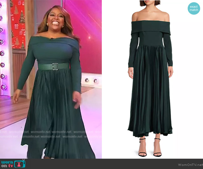 Hutch Blythe Crepe-Satin Off-The-Shoulder Midi-Dress worn by Sherri Shepherd on Sherri