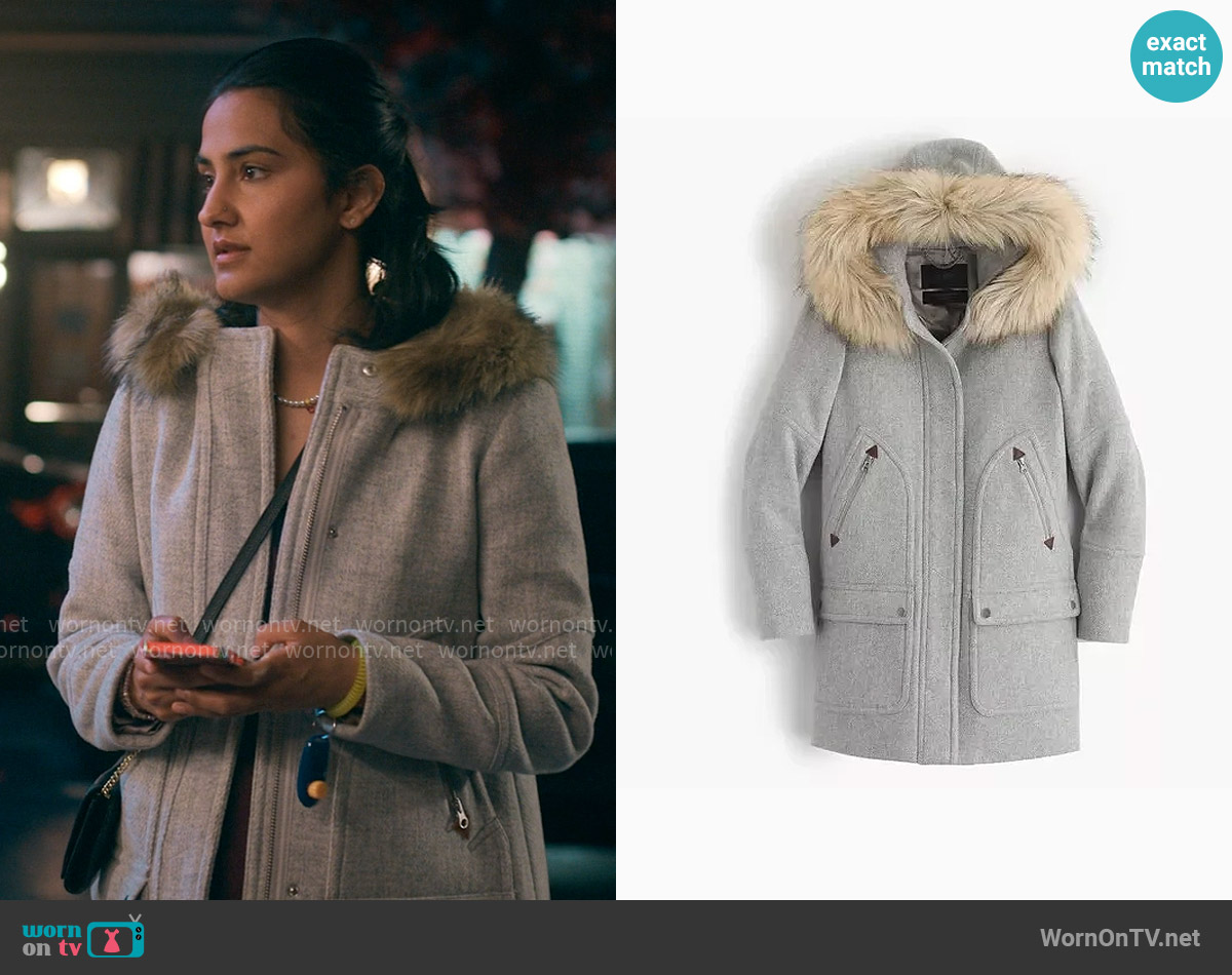 J. Crew Chateau Parka worn by Bela Malhotra (Amrit Kaur) on The Sex Lives of College Girls