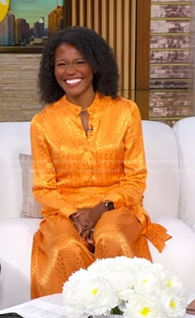 Janai’s orange print wide leg jumpsuit on Good Morning America