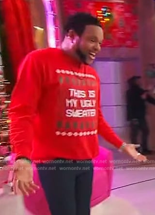 Jawn’s red Christmas sweater on Sherri
