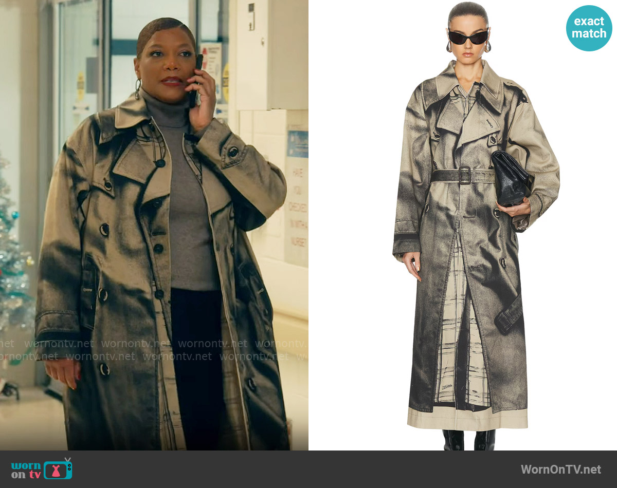 Jean Paul Gaultier Trench Trompe L'oeil Oversize Trench Coat worn by Robyn McCall (Queen Latifah) on The Equalizer