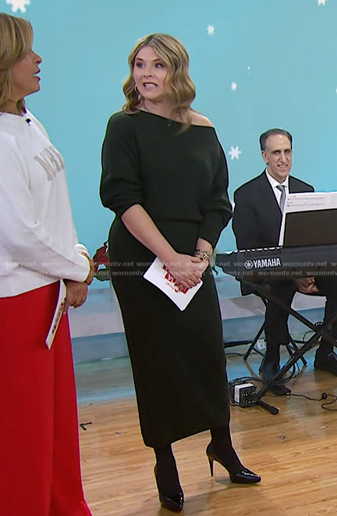 Jenna’s black off shoulder knit sweater and skirt on Today
