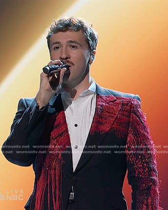 Jeremy Beloate’s black and red embroidered blazer on The Voice