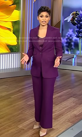 Jericka’s purple blazer and pant suit on CBS Evening News