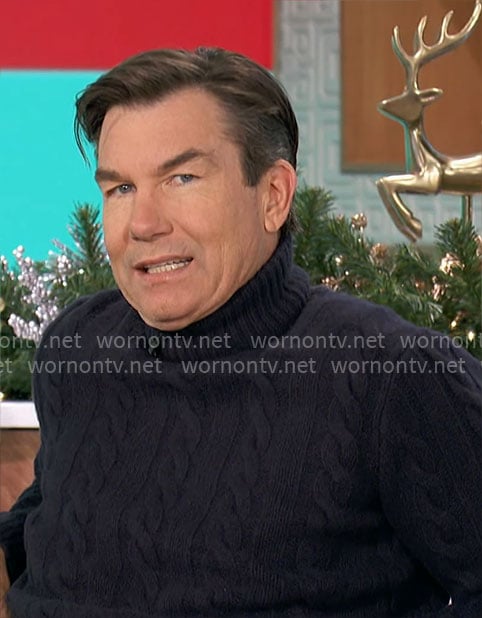 Jerry’s navy cable-knit turtleneck sweater on The Talk