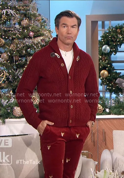 Jerry’s reindeer pants and cable knit cardigan on The Talk