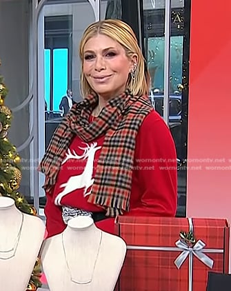 Jill’s red reindeer sweater and check scarf on Today