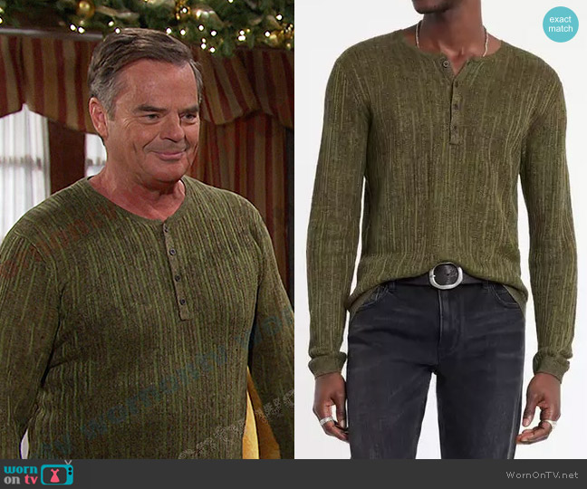 John Varvatos William Henley Sweater worn by Justin Kiriakis (Wally Kurth) on Days of our Lives