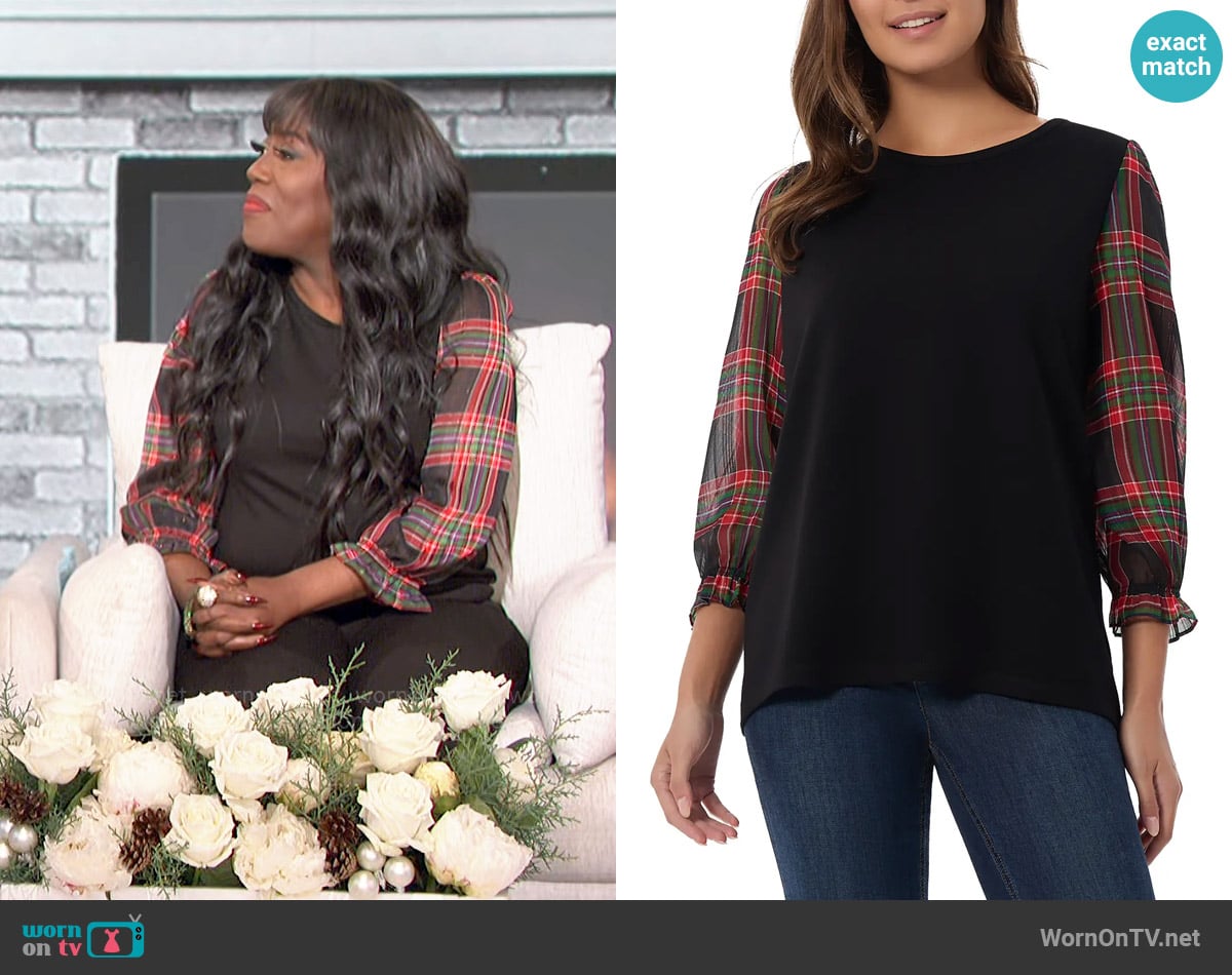 Jones New York Serenity Mixed Media Top worn by Sheryl Underwood on The Talk