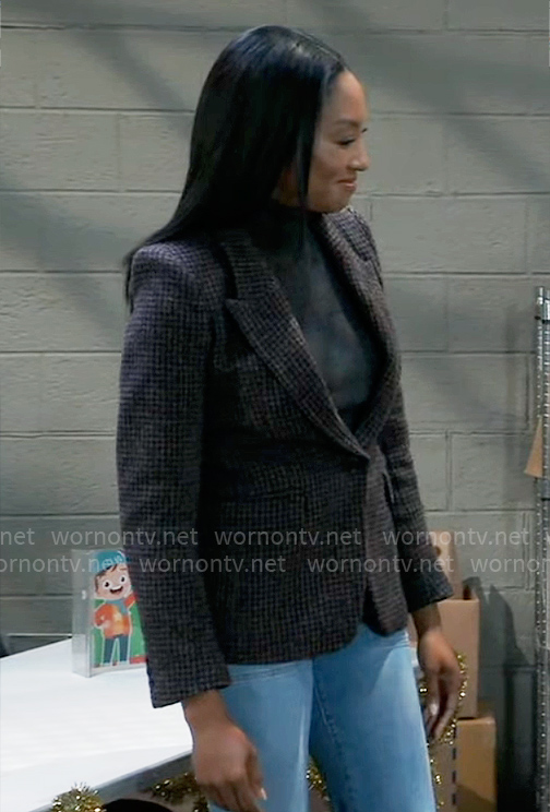 Jordan’s grey checked blazer on General Hospital