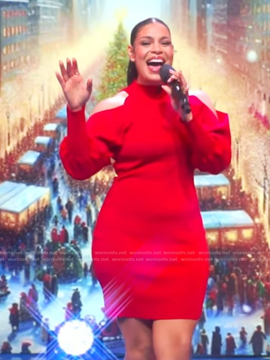 Jordin Sparks’s red cold shoulder dress on The View