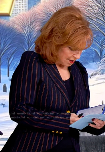 Joy’s navy pinstripe puff sleeve blazer on The View