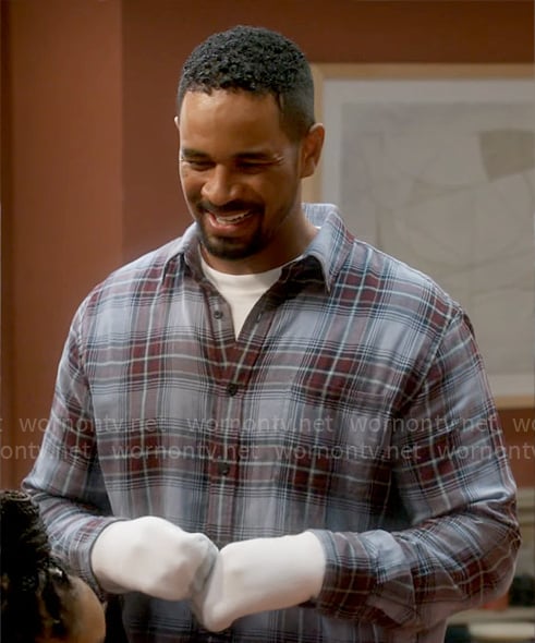 Junior’s blue plaid shirt on Poppas House