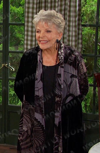Julie’s black and grey print velvet jacket on Days of our Lives