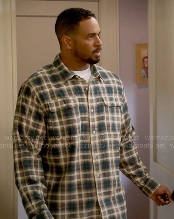 Junior’s plaid button down shirt on Poppas House