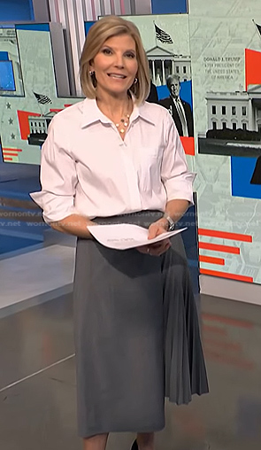 Kate’s grey pleated wrap skirt on NBC News Daily