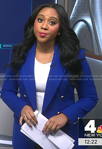 Kay Angrum’s blue double breasted blazer on NBC News Daily