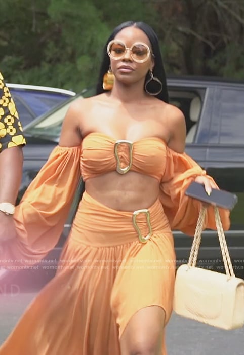 Keiarna’s orange ring detail top and skirt on The Real Housewives of Potomac