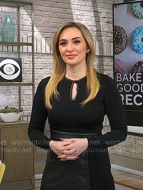 Kelly O’Grady’s black dress with leather details on CBS Mornings