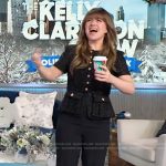 Kelly’s black metallic tweed jumpsuit on The Kelly Clarkson Show