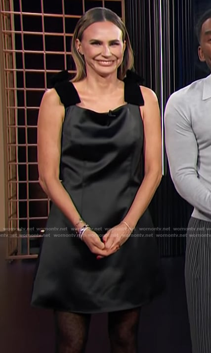 Keltie’s black satin bow strap mini dress on E! News