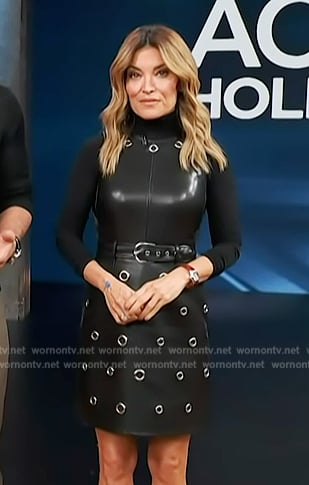 Kit’s black leather grommet detail mini dress on Access Hollywood