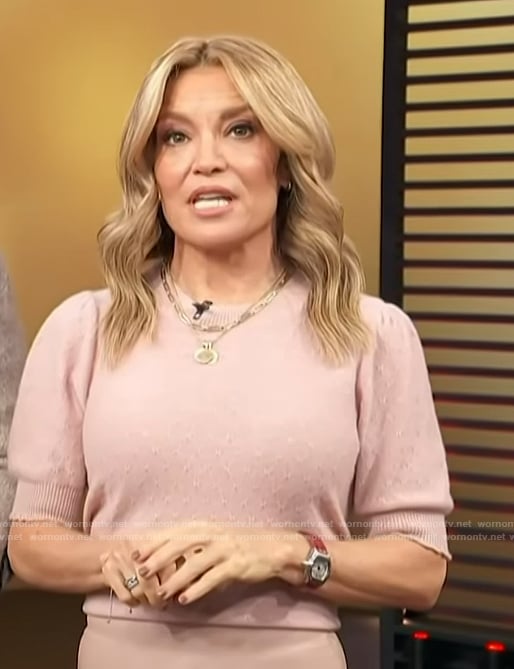 Kit’s pink pointelle short sleeve sweater on Access Hollywood