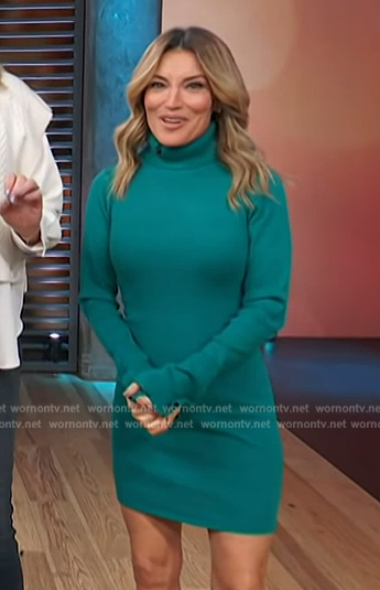 Kit’s teal turtneleck mini dress on Access Hollywood