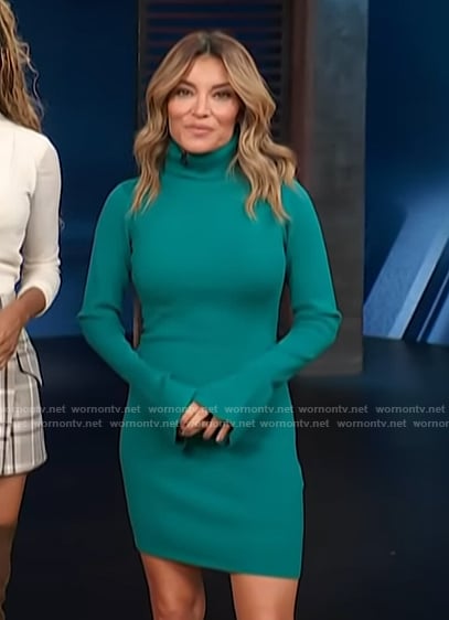 Kit’s teal turtneleck mini dress on Access Hollywood