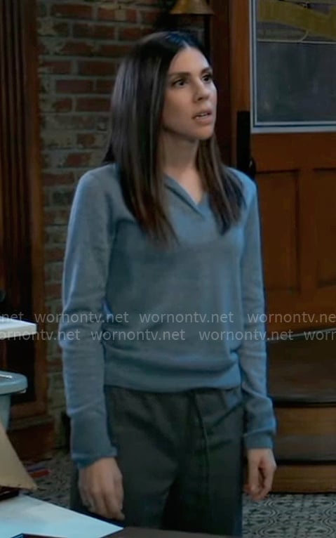 Kristina’s blue polo sweater on General Hospital