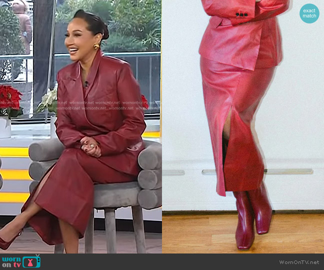 La Voute Leather Madame Le Blazer in Cherry Wine Leather worn by Adrienne Bailon-Houghton on Today
