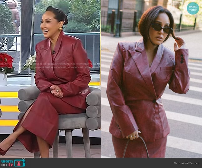 La Voute Leather Mademoiselle Le Blazer in Cherry Wine Leather worn by Adrienne Bailon-Houghton on Today