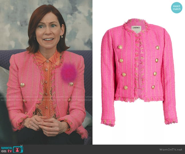 L'Agence Tinlee Tweed Jacket in Shocking Pink Gold Stripe worn by Elsbeth Tascioni (Carrie Preston) on Elsbeth