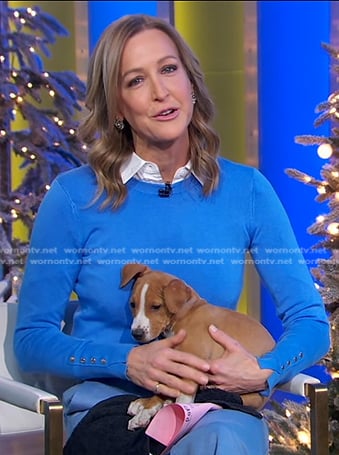 Lara’s blue button cuff sweater on Good Morning America