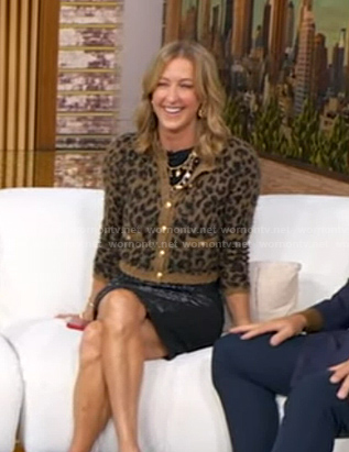 Lara’s beige leopard cardigan on Good Morning America
