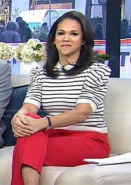 Laura Jarrett’s white striped puff sleeve top on Today