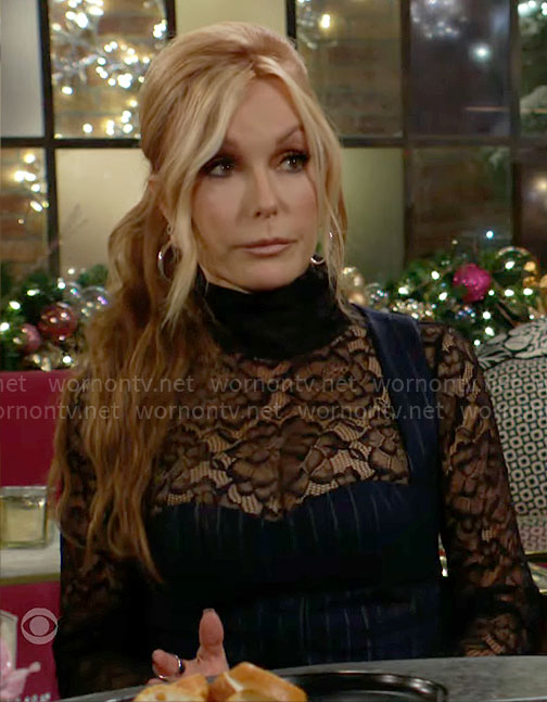 Lauren’s black lace top and pinstripe bustier top on The Young and the Restless