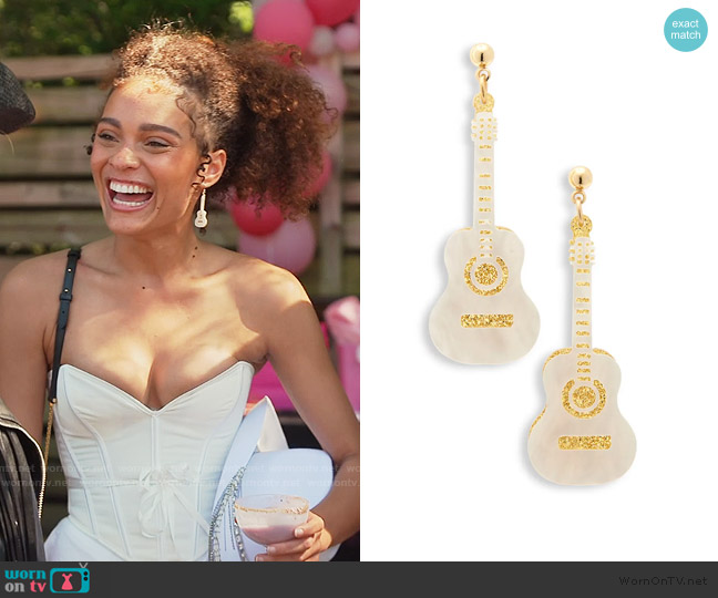 Leith Glitter Guitar Drop Earrings worn by Sienna on Southern Charm