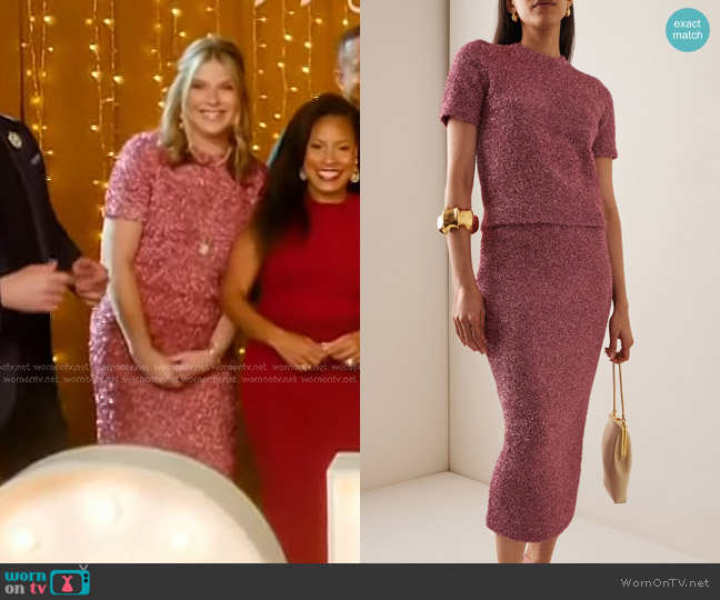 Lela Rose Tinsel Knitted T-Shirt in Pink worn by Jenna Bush Hager on Today