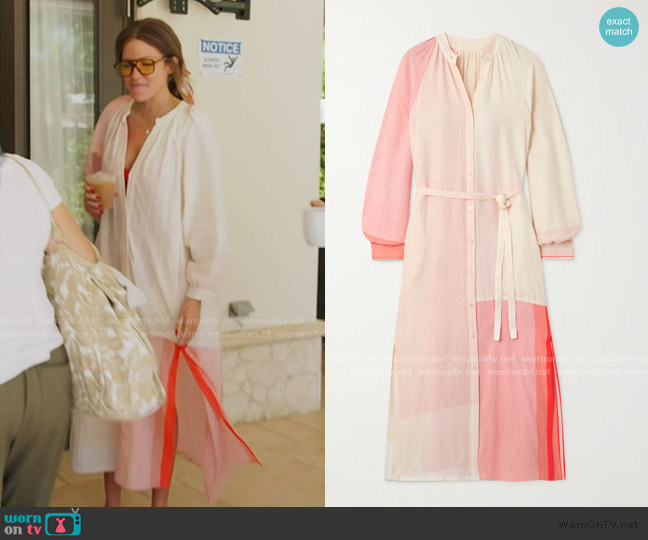 Lemlem Makeda belted color-block cotton-blend maxi shirt dress worn by Brynn Whitfield on The Real Housewives of New York City