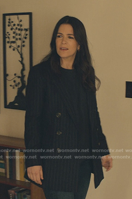 Leslie’s navy pinstripe blazer on No Good Deed