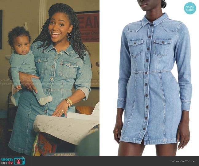 Levi's Flynn Western Cotton Denim Dress worn by Carla Owens (Teyonah Parris) on No Good Deed