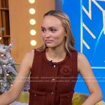 Lily-Rose Depp’s brown tweed vest and mini skirt on Good Morning America